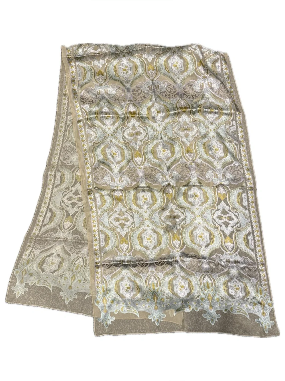 Vintage Ornate Silk Scarf in Champagne
